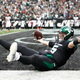 Mike White #5 of the New York Jets celebrates after catching the ball for a two-point conversion during the fourth quarter against the Cincinnati Bengals at MetLife Stadium on October 31, 2021 in East Rutherford, New Jersey.